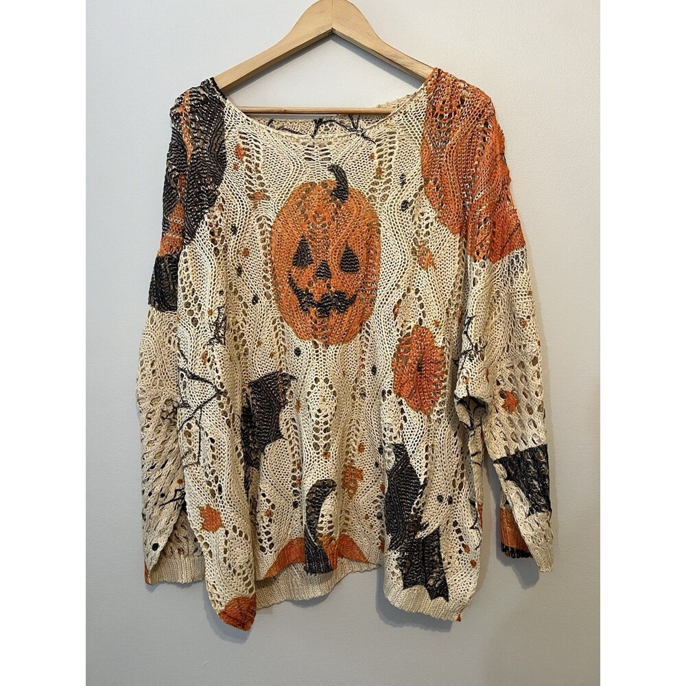 Halloween Crochet Pumpkin Sweater Women's XXL Oversized Pumpkin Knit Pullover